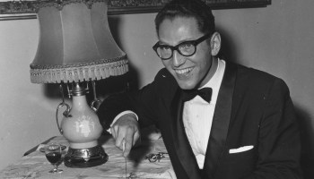 Tom Lehrer, backstage at the Palace Theatre in London in 1959.
