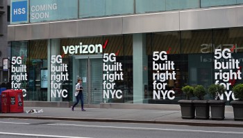 A Verizon store advertising 5G in New York City.