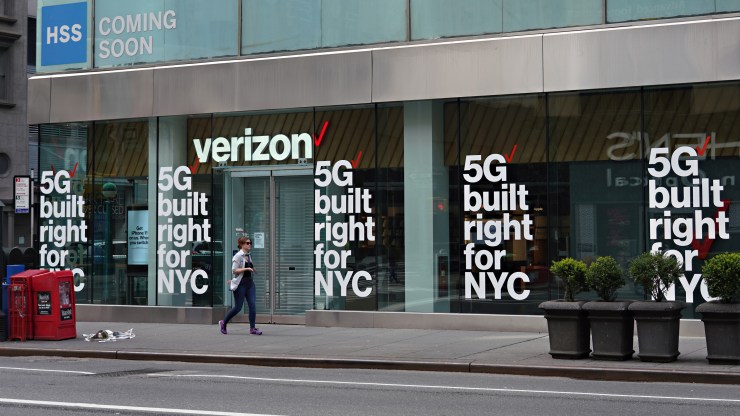 A Verizon store advertising 5G in New York City.