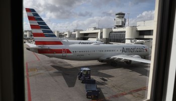 An American Airlines Boeing 737 Max 8 is seen as it pulls into its gate after arriving at the Miami International Airport from LaGuardia Airport on March 13, 2019.