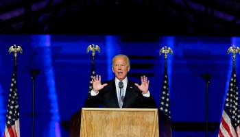 President-elect Joe Biden addresses the nation from the Chase Center November 7, 2020 in Wilmington, Delaware.