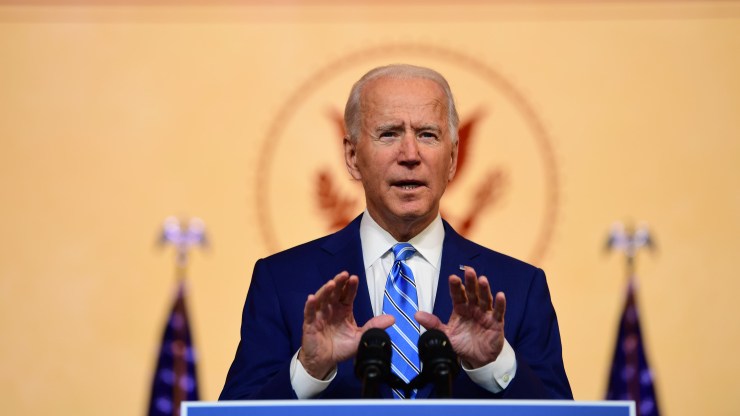 President-elect Joe Biden delivers a Thanksgiving address at The Queen theater on November 25, 2020 in Wilmington, Delaware.