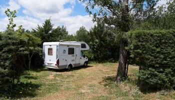 An RV is seen at the Monte Holiday campsite on June 13, 2020 in Gargantilla de Lozoya y Pinilla de Buitrago, Spain.