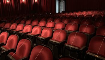 Seats roped off for social distancing inside one of the Belcourt Theatre’s screening rooms in Nashville.
