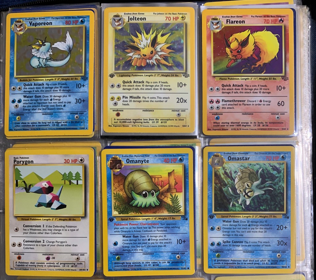 A view of Jason A.'s collection of cards, which include holographics o...