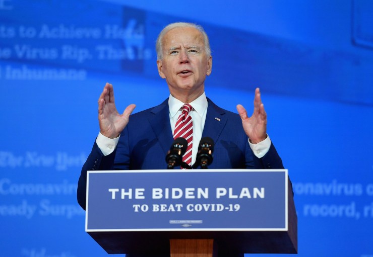 President-elect Joe Biden delivering remarks on COVID-19 back in October in Wilmington, Delaware.