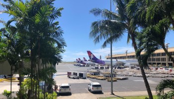 Hawaiian Airlines jets outside Daniel K. Inouye International Airport in Honolulu.