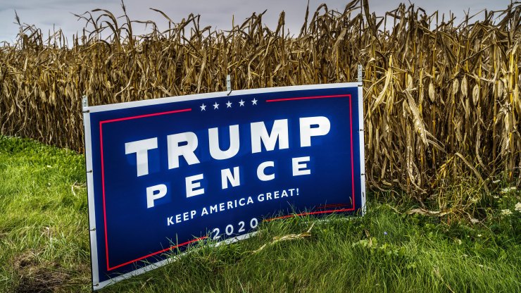 A Trump-Pence campaign sign is seen in Westby, Wisconsin, in October.