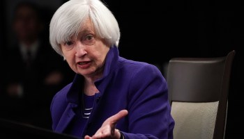 Former Federal Reserve Chair Janet Yellen speaks during her last news conference in office in 2017 in Washington, D.C.