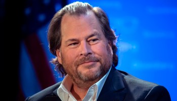 Marc Benioff, founder, chairman and CEO of Salesforce, speaks at an Economic Club of Washington luncheon in Washington, DC, on October 18, 2019.