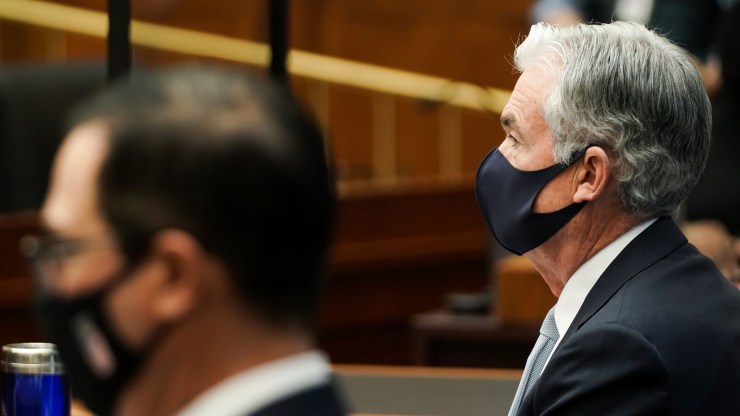 Federal Reserve Chairman Jerome Powell looks on during a House Financial Services Committee oversight hearing to discuss the Treasury Department's and Federal Reserve's responses to the coronavirus pandemic on December 2, 2020 in Washington.