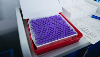 Vials of a COVID-19 vaccine are arranged in a box, waiting for use by the vaccinations team at the Royal Cornwall Hospital on December 9, 2020 in Truro, United Kingdom.
