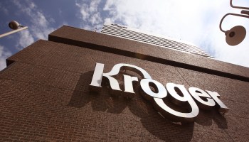 The Kroger logo on its corporate headquarters in Cincinnati.