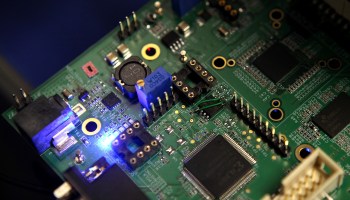 Semiconductors are seen on a circuit board at the Samsung MOBILE-ization media and analyst event in 2011 in San Jose, California.