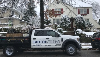 A Dandelion Energy truck parked in Pelham, New York, in December 2019.