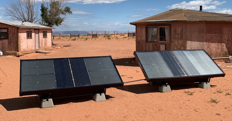 Two Source hydropanels, which produce clean drinking water, outside of a home at the Navajo Nation in the Southwestern U.S.