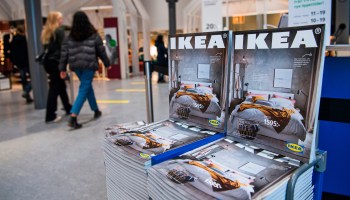 Catalogs are placed for people to take at the entrance of an Ikea on Dec. 7, 2020, in Jarfalla, Sweden.