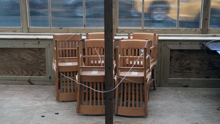 A covered outdoor area sits outside of a restaurant in Manhattan on Nov. 13, 2020.