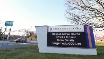 A sign displays that Bergen Community College is closed as the coronavirus continues to spread across the United States on March 15, 2020 in Paramus, New Jersey.
