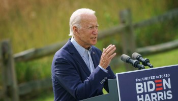 President Joe Biden, then the Democratic nominee, speaks about climate change and the wildfires on the West Coast at the Delaware Museum of Natural History on September 14, 2020 in Wilmington, Delaware.