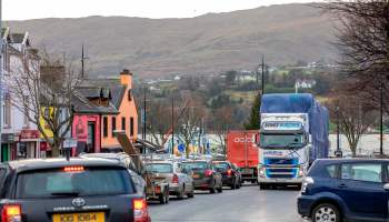 A freight truck passes through the border town of Warrenpoint, sitting beside Carlingford lough, with Northern Ireland on one side and the Irish Republic on the other, on December 15, 2020.