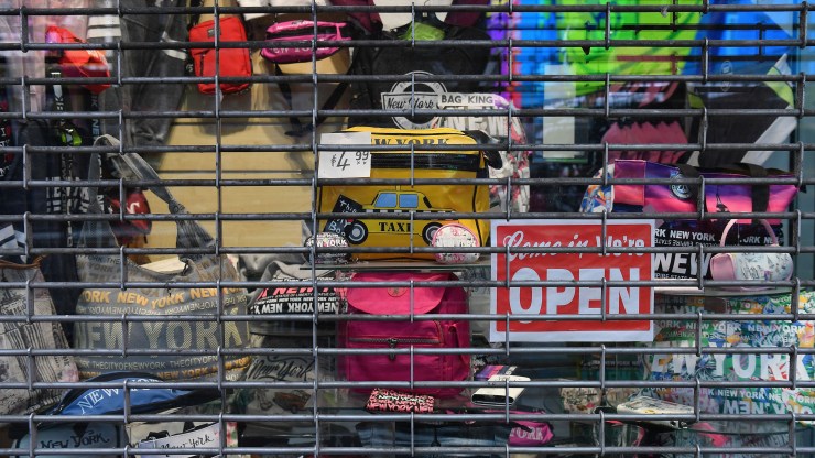 A closed souvenir shop in Times Square on December 28, 2020 in New York City.