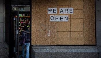 A liquor store is seen open January 12, 2021, in Washington.