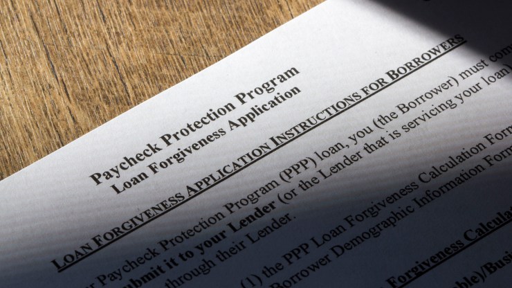 A close-up of the Paycheck Protection Program loan forgiveness application.