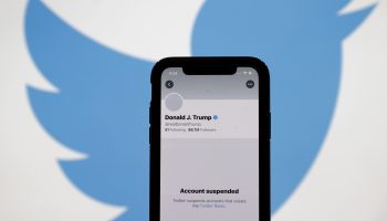 Twitter's notification that President Trump's account has been suspended. The messaging service cited the risk of further incitement of violence.