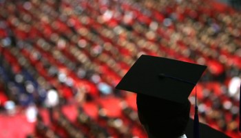 A student's graduation cap is pictured at a graduation ceremony.