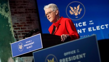 Gina McCarthy, President-elect Jo Biden's appointee for national climate adviser, speaks at the Queen theater on Dec. 19 in Wilmington, Delaware.