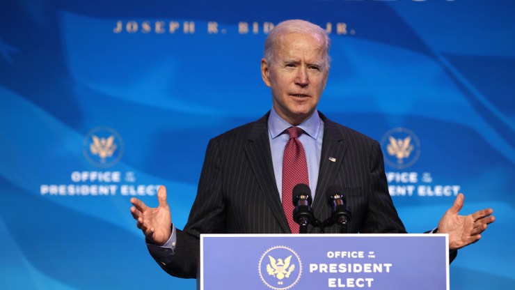 President-elect Joe Biden delivers remarks on Jan. 8, 2021, in Wilmington, Delaware.