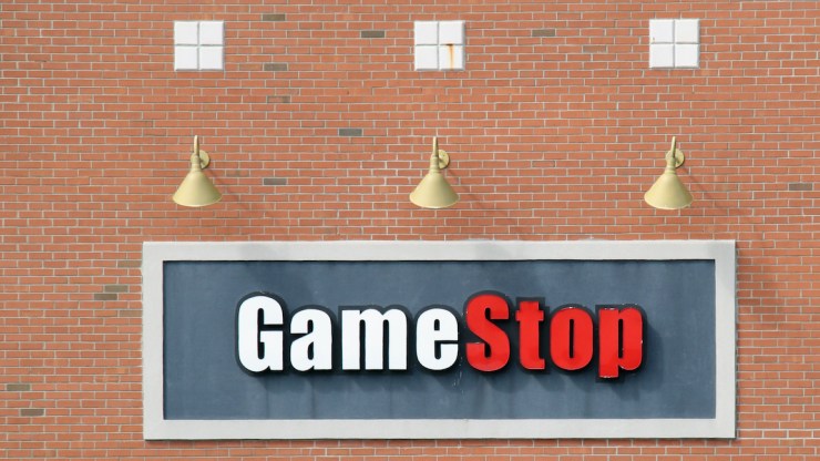 An image of the sign for GameStop.