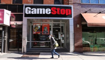 People walk by a GameStop store in Brooklyn on Jan. 28, 2021, in New York City.