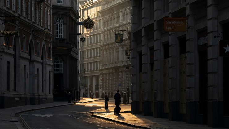 An early-morning view of London's financial district, known as the City.