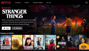 A view of the Netflix home screen as seen on a tablet.