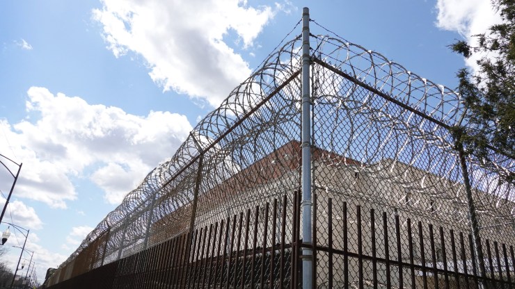 A fence surrounds the Cook County jail complex on April 9, 2020 in Chicago, Illinois.