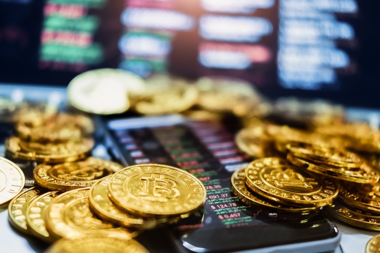 Bitcoin on a desk.