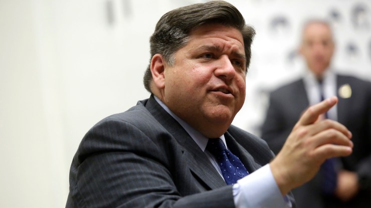 Then-Illinois gubernatorial candidate J.B. Pritzker speaks during a round table discussion with high school students at a creative workspace for women on October 1, 2018 in Chicago, Illinois.