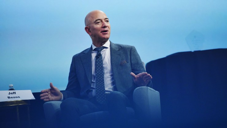 Blue Origin founder Jeff Bezos speaks after receiving the 2019 International Astronautical Federation Excellence in Industry Award during the the 70th International Astronautical Congress at the Walter E. Washington Convention Center in Washington, D.C., on Oct. 22, 2019.