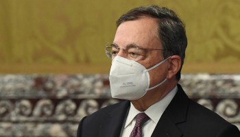 Italian economist and former president of the European Central Bank, Mario Draghi, wearing a face mask, attends the presentation of Italy's Central Bank's annual report on May 29, 2020 at Palazzo Koch in Rome.