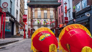 View of Chinese lanterns ready to hang up in London's Chinatown.