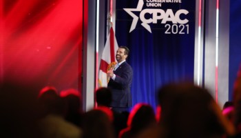 Don Trump Jr. addresses the Conservative Political Action Conference being held in Orlando, Florida, on Feb. 26..