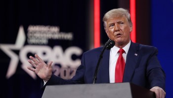 Former President Donald Trump addresses the Conservative Political Action Conference held in the Hyatt Regency on February 28, 2021 in Orlando, Florida.