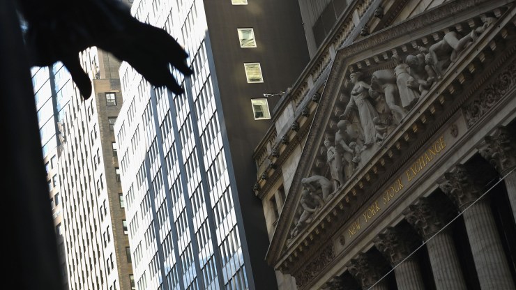 A photo of the New York Stock Exchange at Wall Street on January 12, 2021 in New York City.