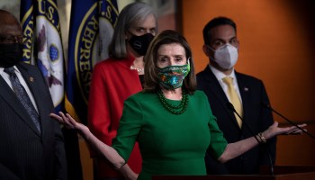 Speaker of the House Nancy Pelosi, D-Calif., speaks during a press conference with other House Democratic leaders about COVID-19 financial relief and the minimum wage on Capitol Hill, February 26, 2021, in Washington