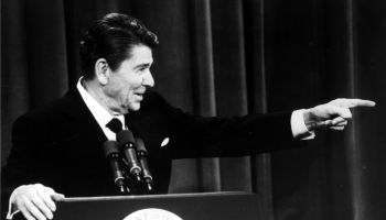 President Ronald Reagan at a press conference, 1982.