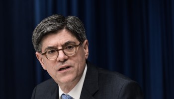 Former Treasury Secretary Jack Lew is pictured speaking at an event.