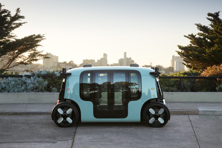 A Zoox self driving vehicle parked outdoors