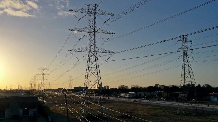 Electric power transmission towers in Houston.